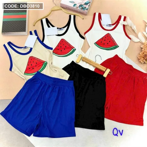 Đồ bộ quần đùi áo dây in hình dưa hấu