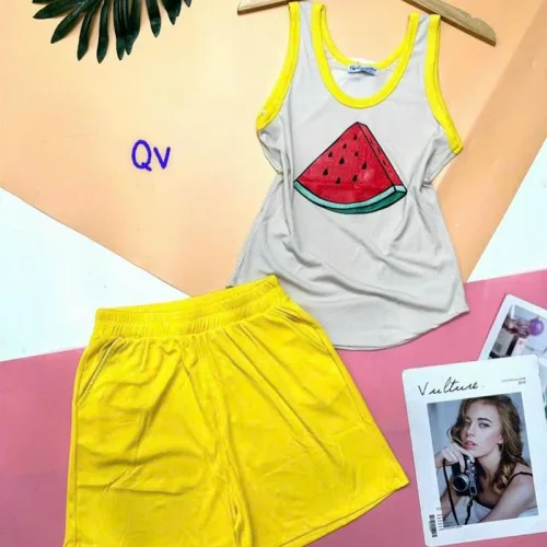 Đồ bộ quần đùi áo dây in hình dưa hấu