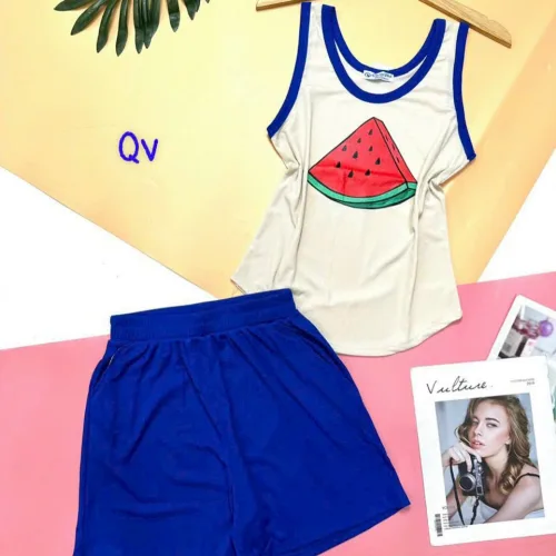 Đồ bộ quần đùi áo dây in hình dưa hấu