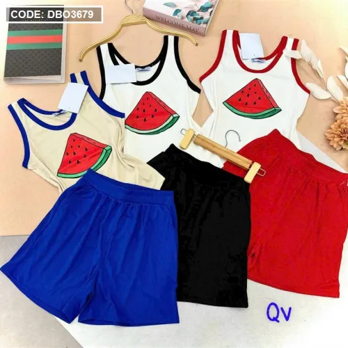 Đồ bộ quần đùi áo dây in hình dưa hấu