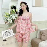 Đồ bộ quần đùi áo dây mặc nhà hoạ tiết