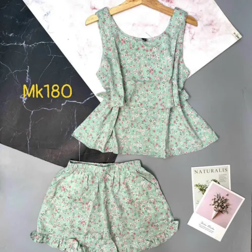 Đồ bộ quần đùi áo dây mặc nhà hoạ tiết