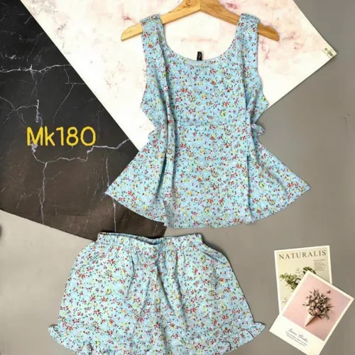 Đồ bộ quần đùi áo dây mặc nhà hoạ tiết