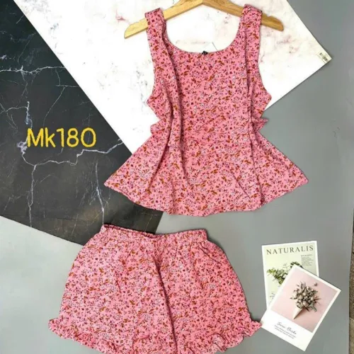 Đồ bộ quần đùi áo dây mặc nhà hoạ tiết