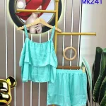 Đồ bộ quần đùi áo dây màu trơn 1 tầng