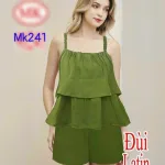 Đồ bộ quần đùi áo dây màu trơn 1 tầng