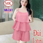 Đồ bộ quần đùi áo dây màu trơn 1 tầng