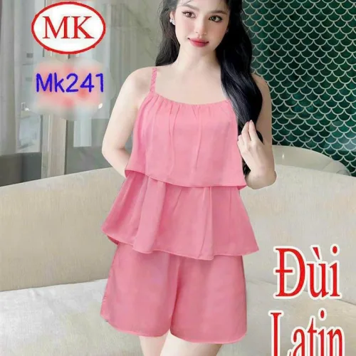 Đồ bộ quần đùi áo dây màu trơn 1 tầng