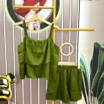 Đồ bộ quần đùi áo dây màu trơn 1 tầng