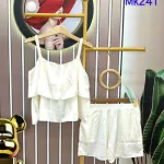 Đồ bộ quần đùi áo dây màu trơn 1 tầng