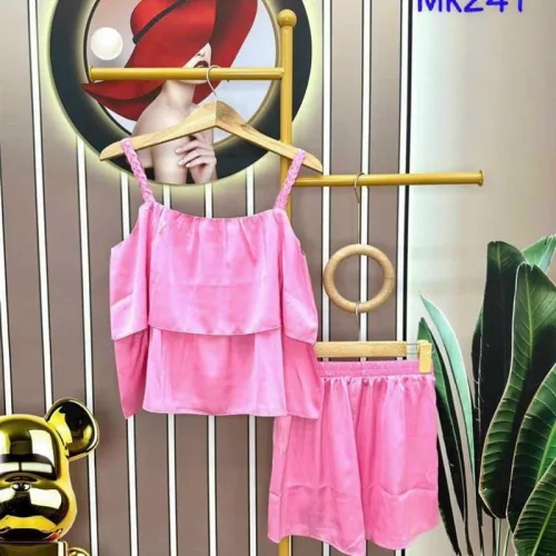 Đồ bộ quần đùi áo dây màu trơn 1 tầng