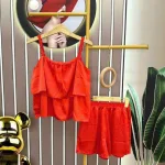 Đồ bộ quần đùi áo dây màu trơn 1 tầng