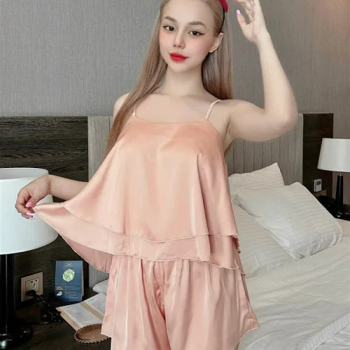 Đồ bộ quần đùi áo dây màu trơn mặc nhà