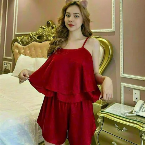 Đồ bộ quần đùi áo dây màu trơn mặc nhà