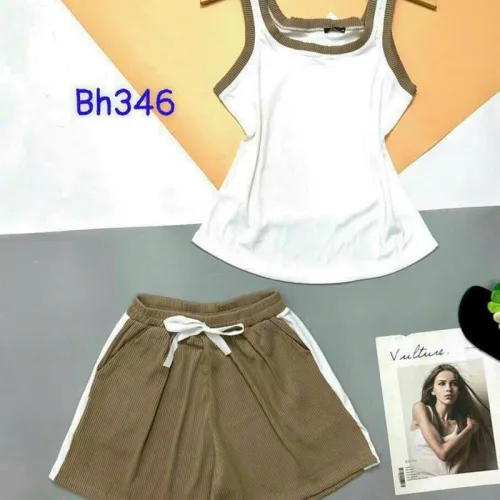 Đồ bộ quần đùi áo dây phối viền màu trơn