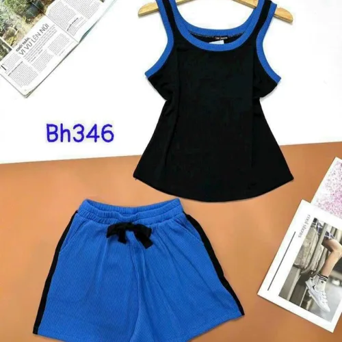 Đồ bộ quần đùi áo dây phối viền màu trơn