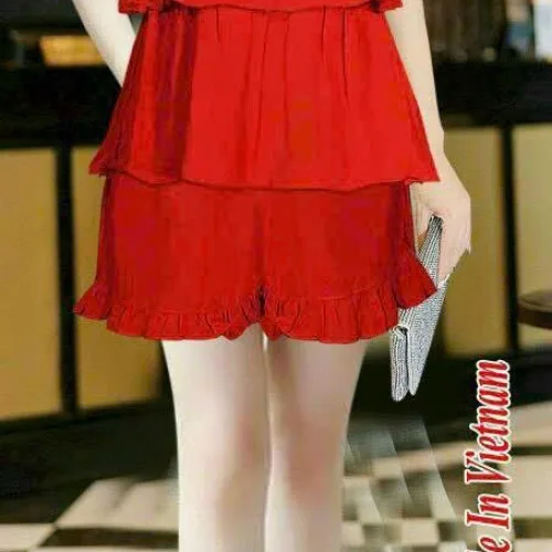 Đồ bộ quần đùi áo dây tầng màu trơn