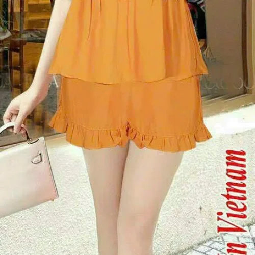 Đồ bộ quần đùi áo dây tầng màu trơn
