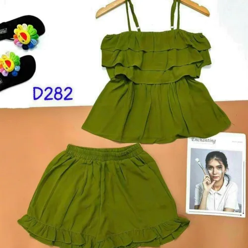 Đồ bộ quần đùi áo dây tầng màu trơn