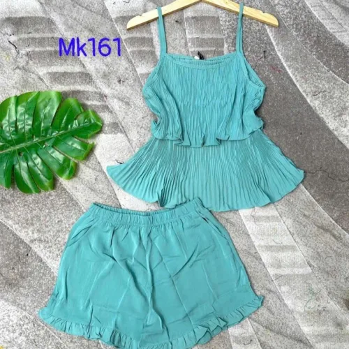 Đồ bộ quần đùi áo dây tầng màu trơn mặc nhà