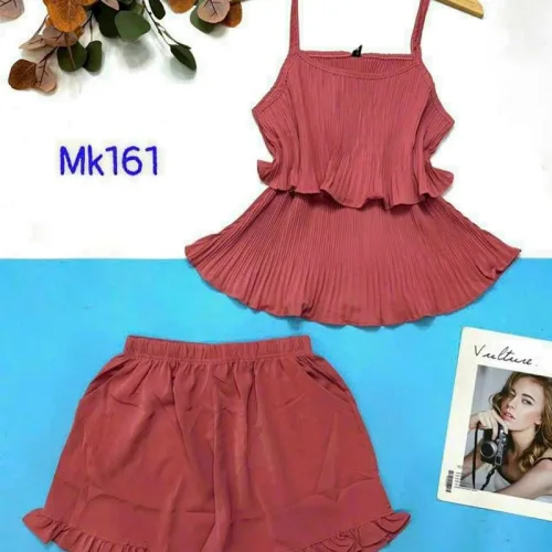 Đồ bộ quần đùi áo dây tầng màu trơn mặc nhà