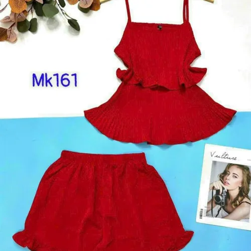 Đồ bộ quần đùi áo dây tầng màu trơn mặc nhà