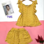 Đồ bộ quần đùi áo dây viền bèo cổ v hoạ tiết
