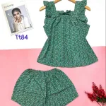 Đồ bộ quần đùi áo dây viền bèo hoa tiết