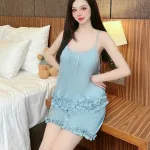 Đồ bộ quần đùi áo dây viền bèo màu trơn