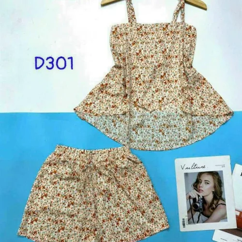 Đồ bộ quần đùi áo dây xẻ tà hoa nhí