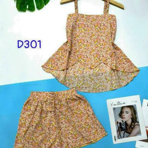 Đồ bộ quần đùi áo dây xẻ tà hoa nhí