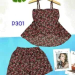 Đồ bộ quần đùi áo dây xẻ tà hoa nhí