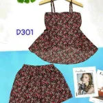 Đồ bộ quần đùi áo dây xẻ tà hoạ tiết mặc nhà