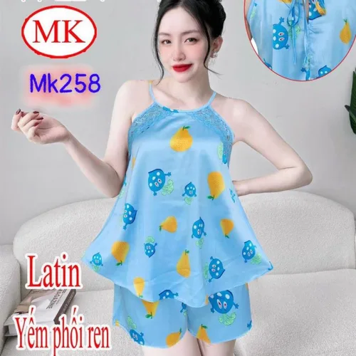 Đồ bộ quần đùi áo dây yếm hoạ tiết