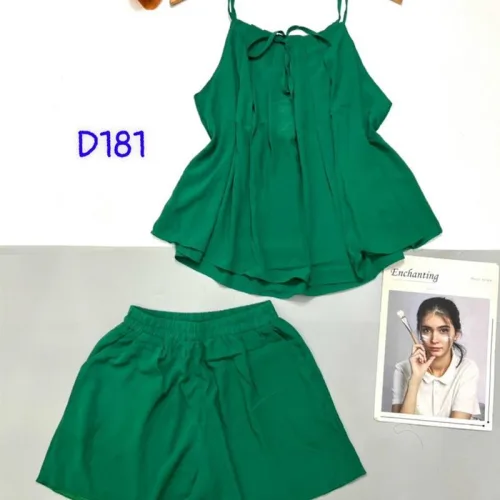 Đồ bộ quần đùi áo dây yếm màu trơn