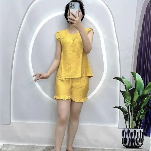 Đồ bộ quần đùi áo sát nách bèo màu trơn