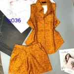 Đồ bộ quần đùi áo sát nách cổ bẻ chấm bi