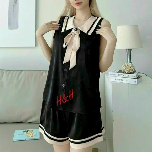 Đồ bộ quần đùi áo sát nách cổ lá sen