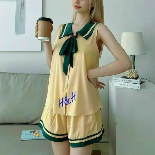 Đồ bộ quần đùi áo sát nách cổ lá sen