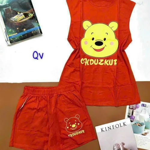 Đồ bộ quần đùi áo sát nách in hình gấu vàng