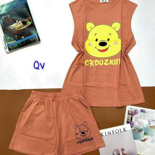 Đồ bộ quần đùi áo sát nách in hình gấu vàng