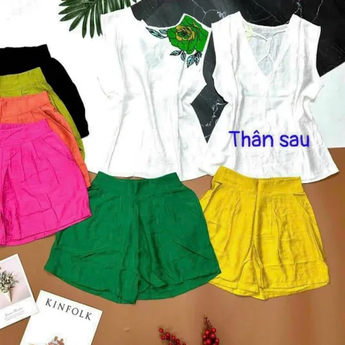 Đồ bộ quần đùi áo sát nách trắng in hình