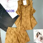 Đồ bộ quần đùi áo sơ mi sát nách cổ bẻ màu trơn