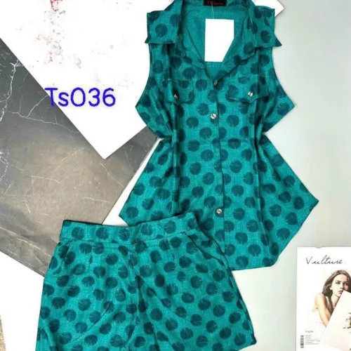 Đồ bộ quần đùi áo sơ mi sát nách cổ bẻ màu trơn
