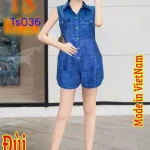 Đồ bộ quần đùi áo sơ mi sát nách cổ bẻ màu trơn