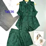Đồ bộ quần đùi áo sơ mi sát nách cổ bẻ màu trơn
