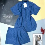 Đồ bộ quần đùi áo sơ mi tay ngắn cổ bẻ họa tiết
