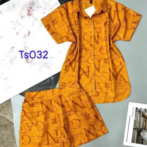 Đồ bộ quần đùi áo sơ mi tay ngắn cổ bẻ họa tiết
