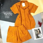 Đồ bộ quần đùi áo sơ mi tay ngắn cổ bẻ họa tiết