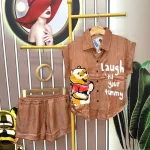 Đồ bộ quần đùi áo sơ mi tay ngắn cổ bẻ in hình